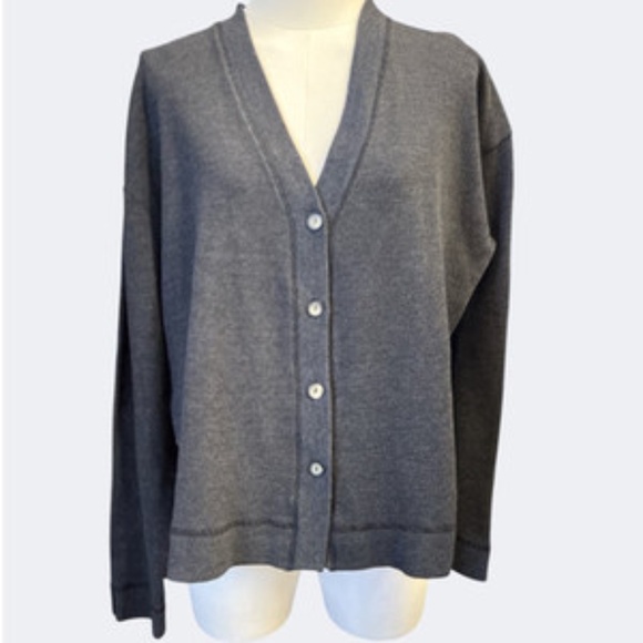 Johnny Was Calme Cardigan Women L Gray Waffle Knit Button Down V-neck Thermal - Picture 1 of 11